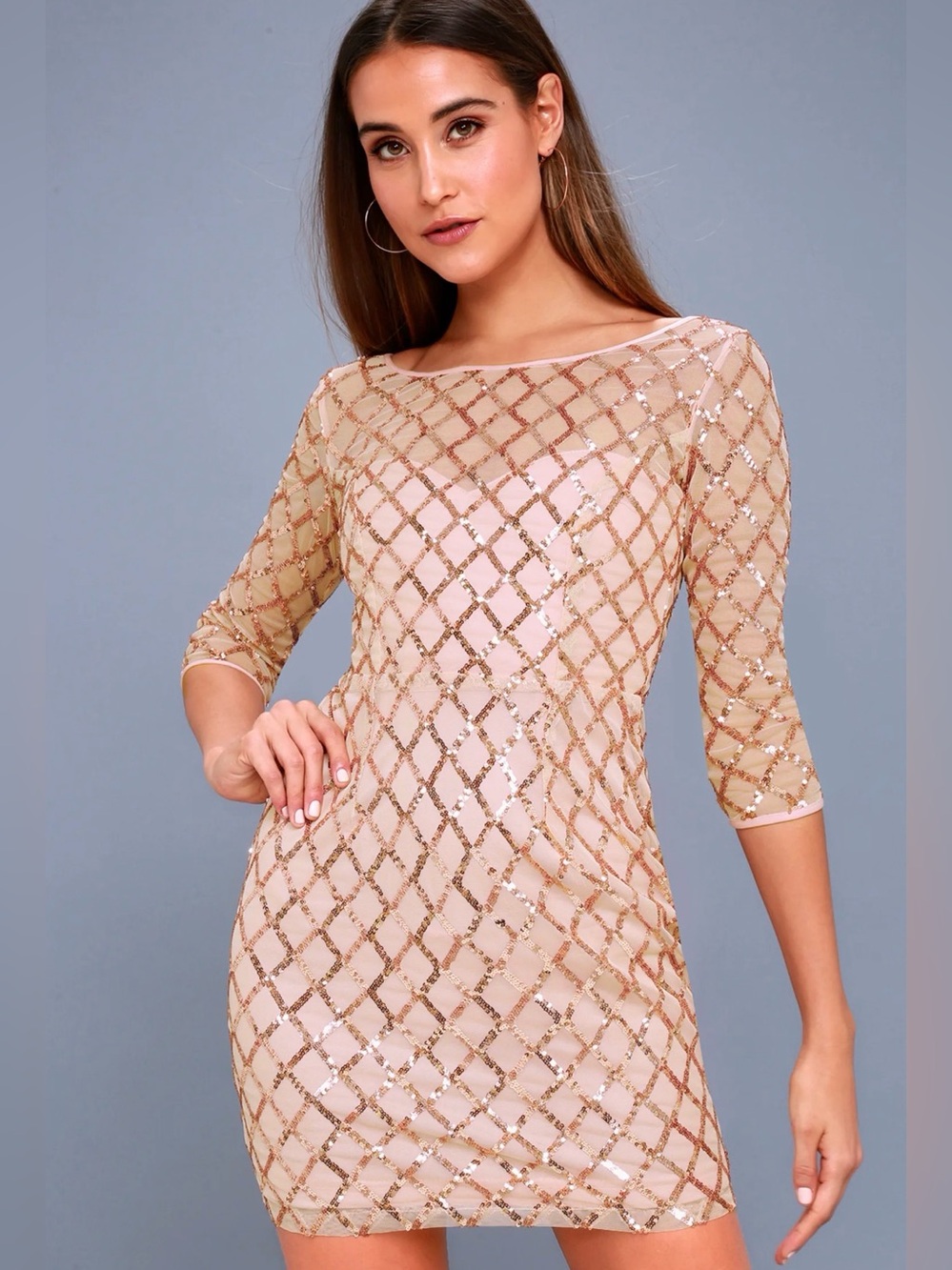 LULUS Rose Gold Sequin Dress Sz. Small